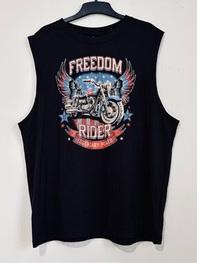 Way To Celebrate Patriotic Y2K Black Rockstyle Freedom Rider Muscle Tank Top L
